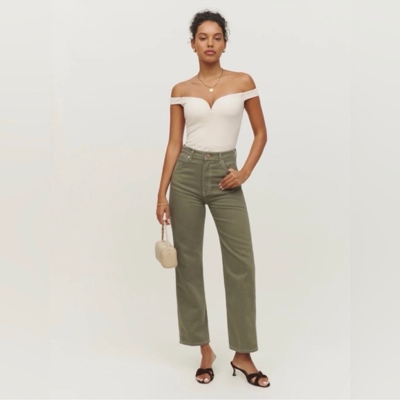 Reformation Cowboy Jeans High Rise Straight Jeans in Kalamata Green Size 27